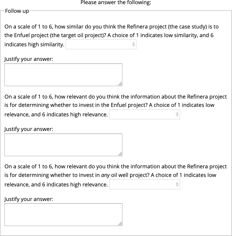 Follow-up questions in Experiment 1.